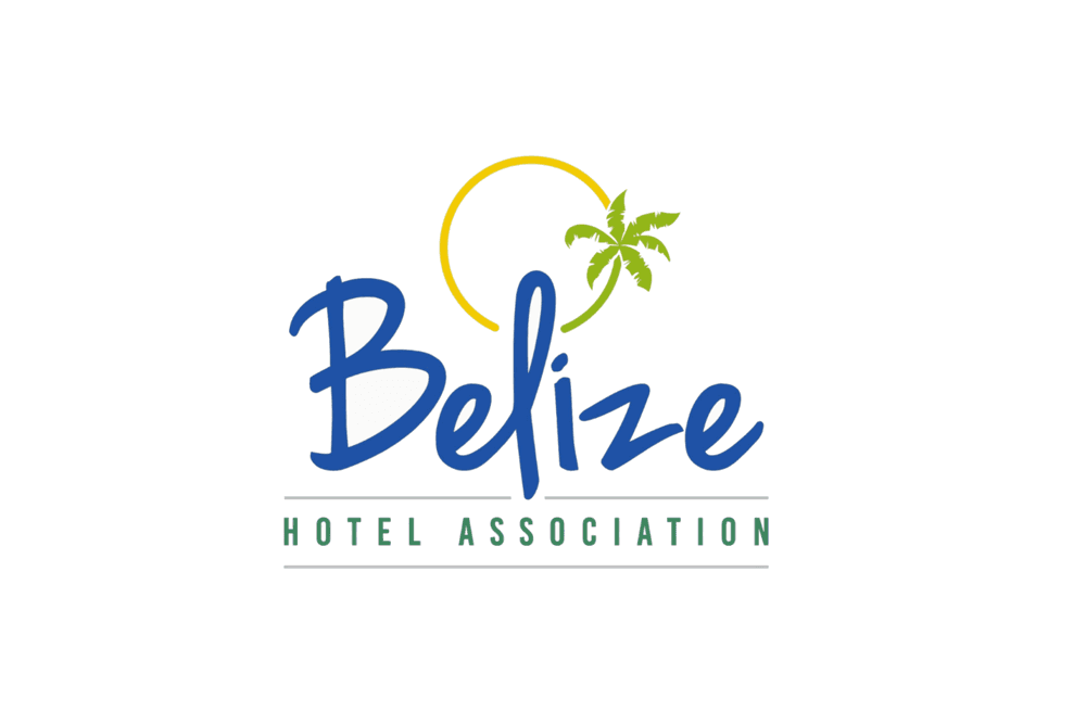 Logo of the Belize Hotel Association featuring the text "Belize" with a palm tree and sun.